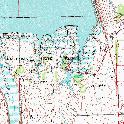 Topographic Map of Kanopolis State Park Cottonwood Campground, KS