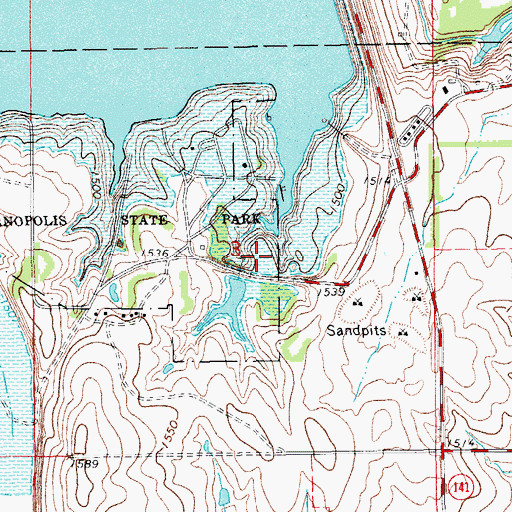 Topographic Map of Kanopolis State Park Sumac Campground, KS