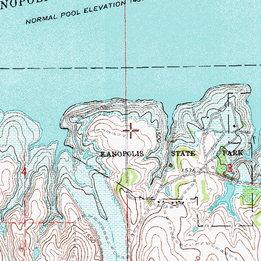 Topographic Map of Kanopolis State Park Switchgrass Campground, KS