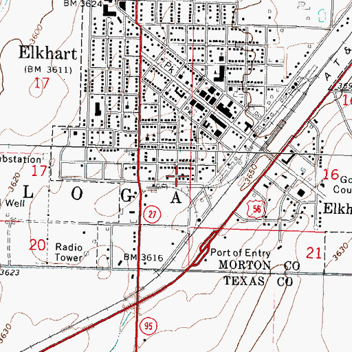 Topographic Map of Elkhart City Recreational Vehicle Park, KS