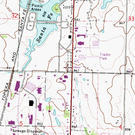 Topographic Map of Santa Fe Safari Campground, KS