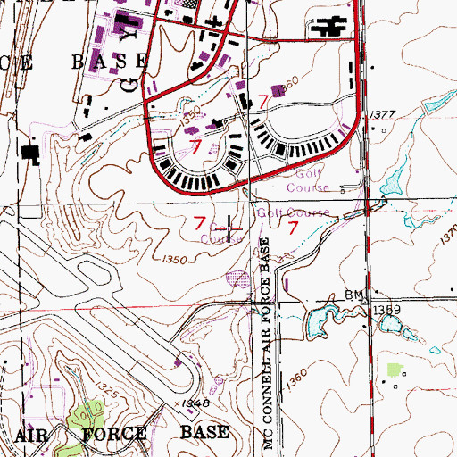 Topographic Map of Twin Lakes Golf Course, KS