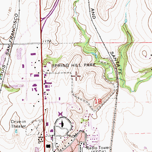 Topographic Map of Spring Hill Golf Course, KS