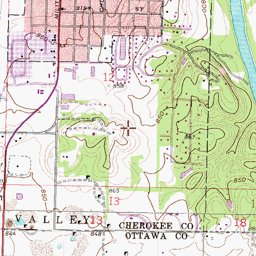 Topographic Map of Baxter Springs Golf and Country Club, KS