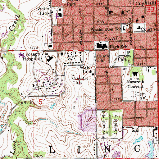 Topographic Map of Concordia American Legion Golf Course, KS