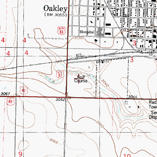 Topographic Map of Oakley Country Club, KS