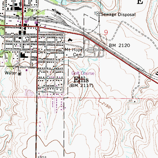 Topographic Map of Ellis Country Club, KS
