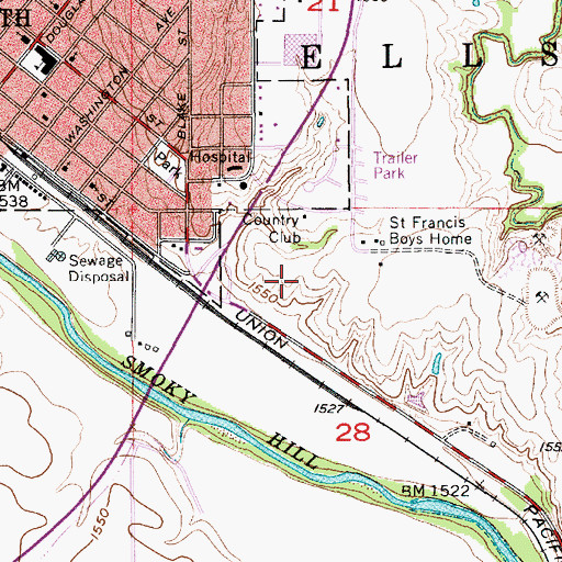 Topographic Map of Ellsworth Golf Course, KS
