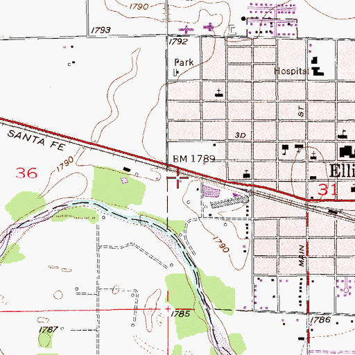 Topographic Map of Grove Park Golf Course, KS