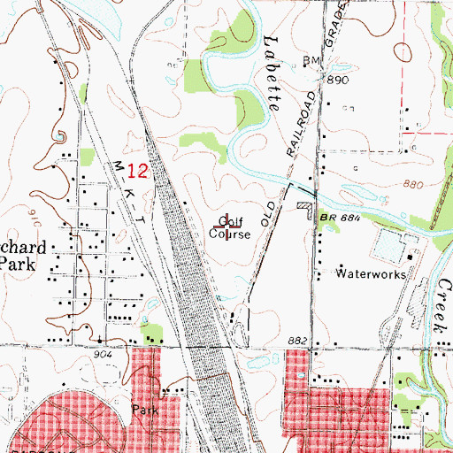Topographic Map of Katy Parsons Golf Club, KS