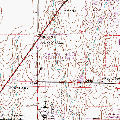 Topographic Map of Mariah Hills Golf Course, KS