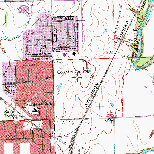 Topographic Map of Prairie Trails Golf and Country Club, KS