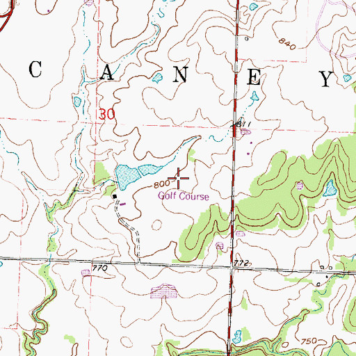 Topographic Map of Caney Country Club, KS