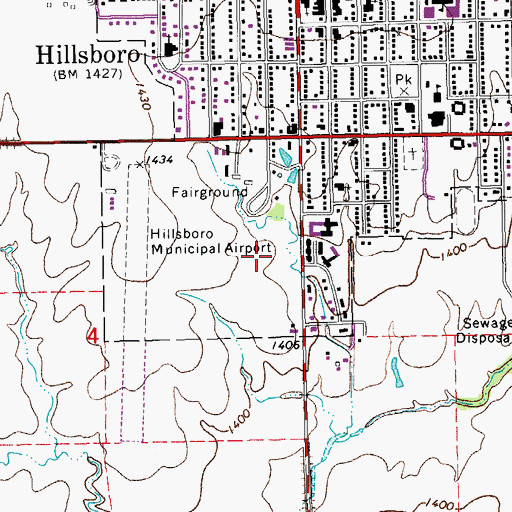 Topographic Map of Hillsboro Municipal Golf Course, KS