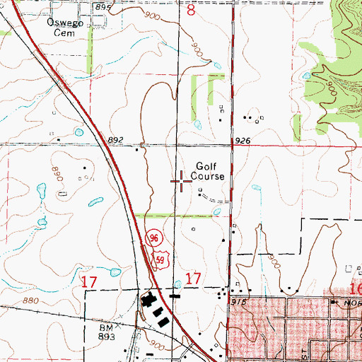 Topographic Map of Oswego Golf Course, KS