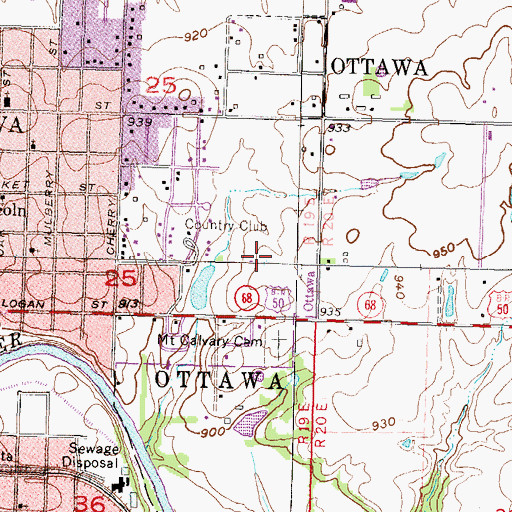 Topographic Map of Ottawa Country Club, KS