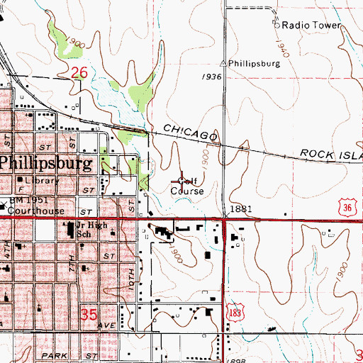 Topographic Map of Phillipsburg Golf Club, KS