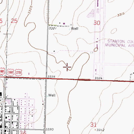 Topographic Map of Stanton County Prairie Pines, KS