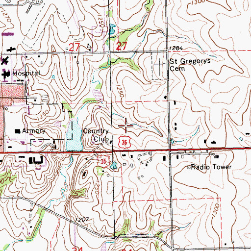 Topographic Map of Marysville Country Club, KS