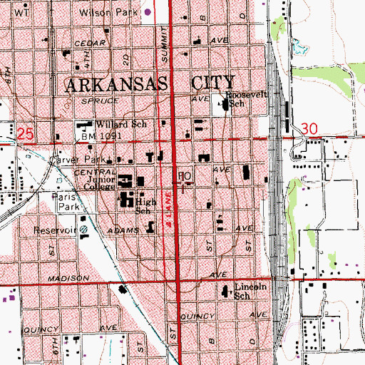 Topographic Map of Arkansas City Public Library, KS