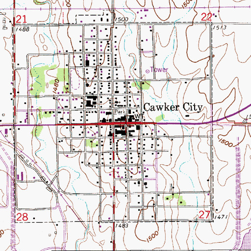Topographic Map of Cawker City Public Library, KS