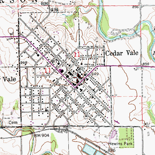 Topographic Map of Cedar Vale Memorial Library, KS