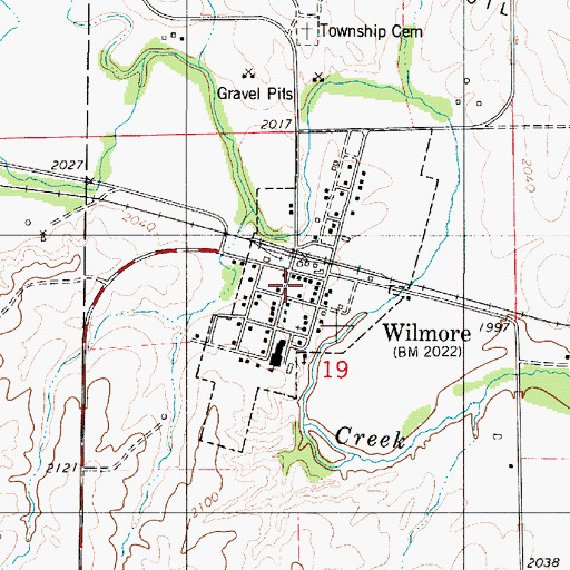 Topographic Map of Coldwater - Wilmore Regional Library Wilmore Branch, KS