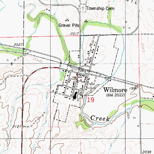 Topographic Map of Coldwater - Wilmore Regional Library Wilmore Branch, KS
