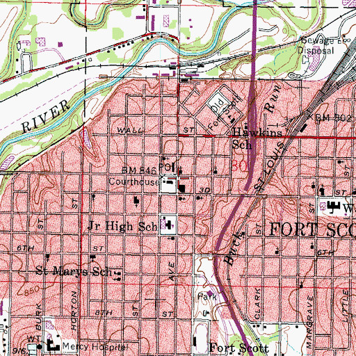 Topographic Map of Fort Scott Public Library, KS