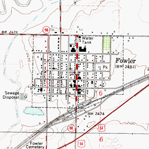 Topographic Map of Fowler Public Library, KS