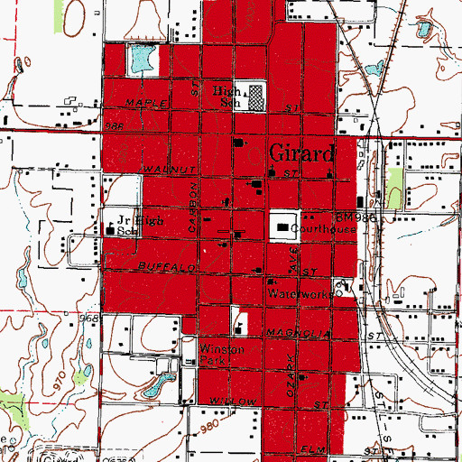 Topographic Map of Girard Public Library, KS