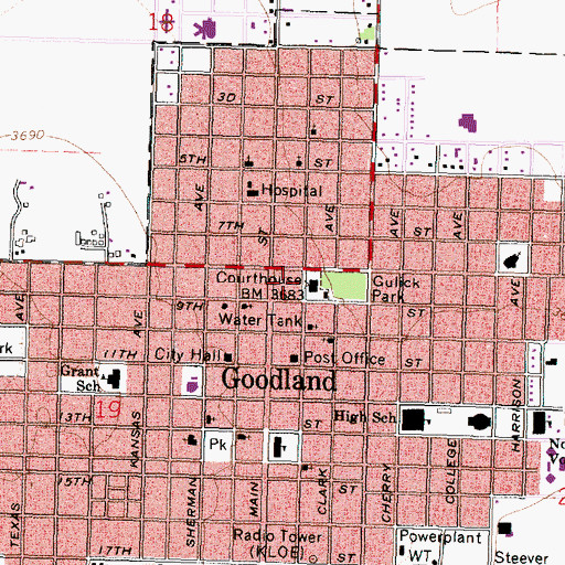 Topographic Map of Goodland Public Library, KS