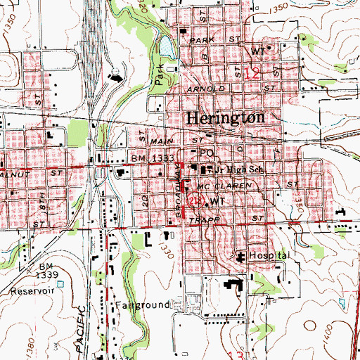 Topographic Map of Herington Public Library, KS