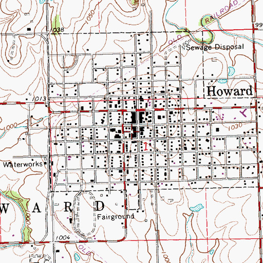 Topographic Map of Howard City Library, KS