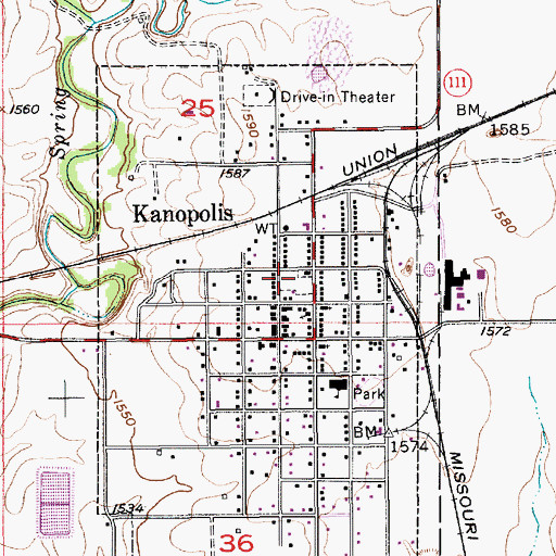 Topographic Map of Kanopolis Public Library, KS