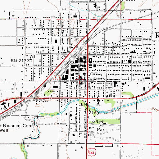 Topographic Map of Kinsley Library, KS