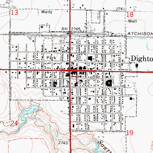 Topographic Map of Lane County Library, KS