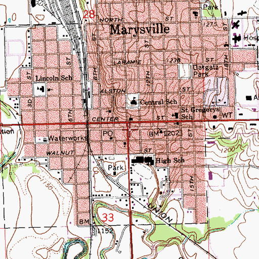 Topographic Map of Marysville Public Library, KS