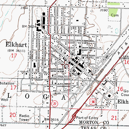 Topographic Map of Morton County Library, KS