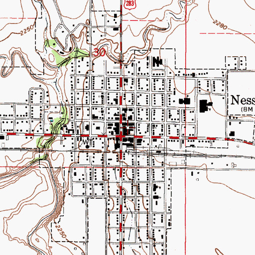 Topographic Map of Ness City Public Library, KS