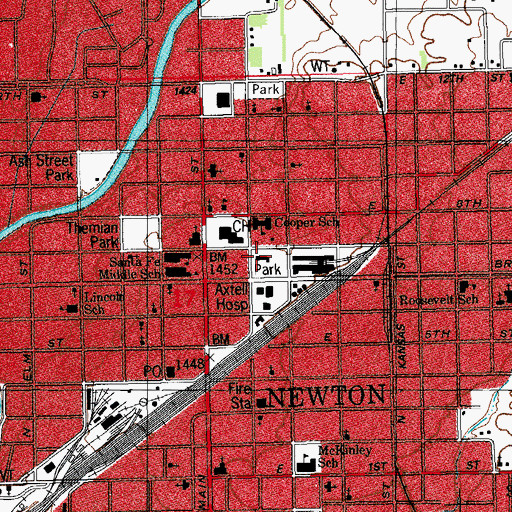 Topographic Map of Newton Public Library, KS
