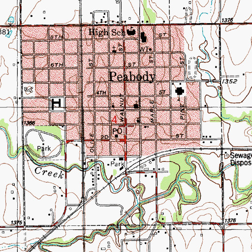 Topographic Map of Peabody Township Library, KS