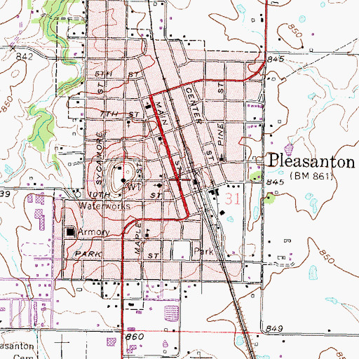 Topographic Map of Pleasanton Lincoln Library, KS