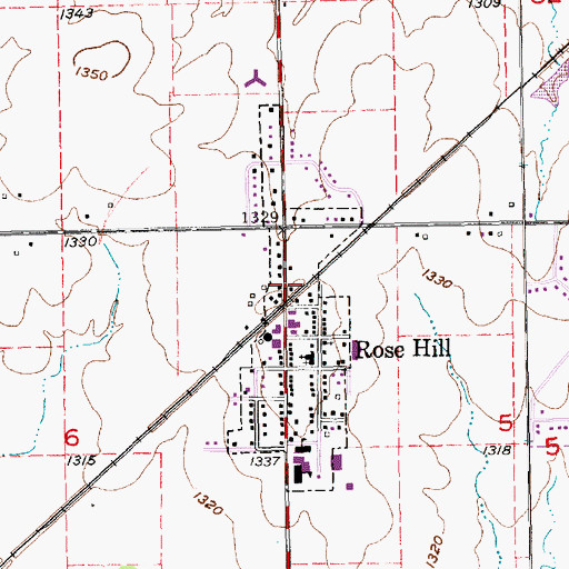 Topographic Map of Rose Hill Public Library, KS