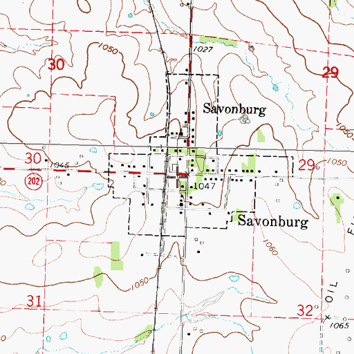 Topographic Map of Savonburg Public Library, KS