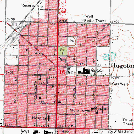Topographic Map of Stevens County Library, KS