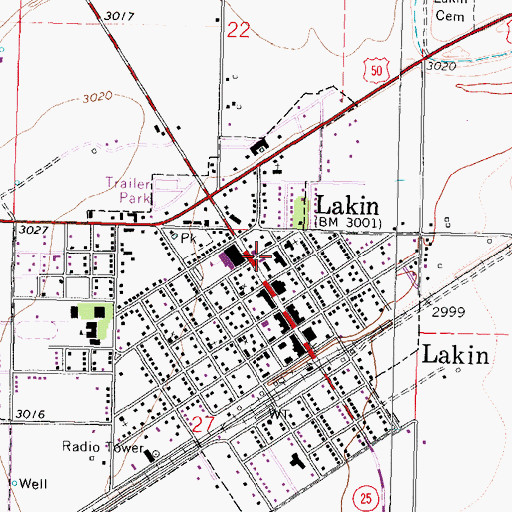 Topographic Map of Kearny County Library, KS