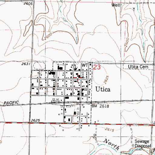Topographic Map of Utica Public Library, KS