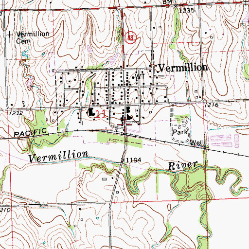 Topographic Map of Vermillion Public Library, KS