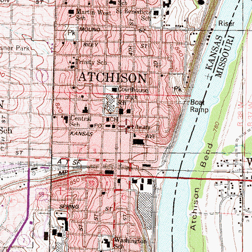 Topographic Map of Atchison Public Library, KS